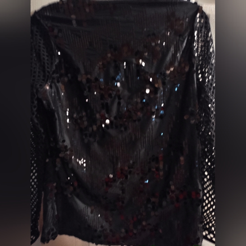 VENUS Black Sequin Mesh Top - Picture 2 of 5